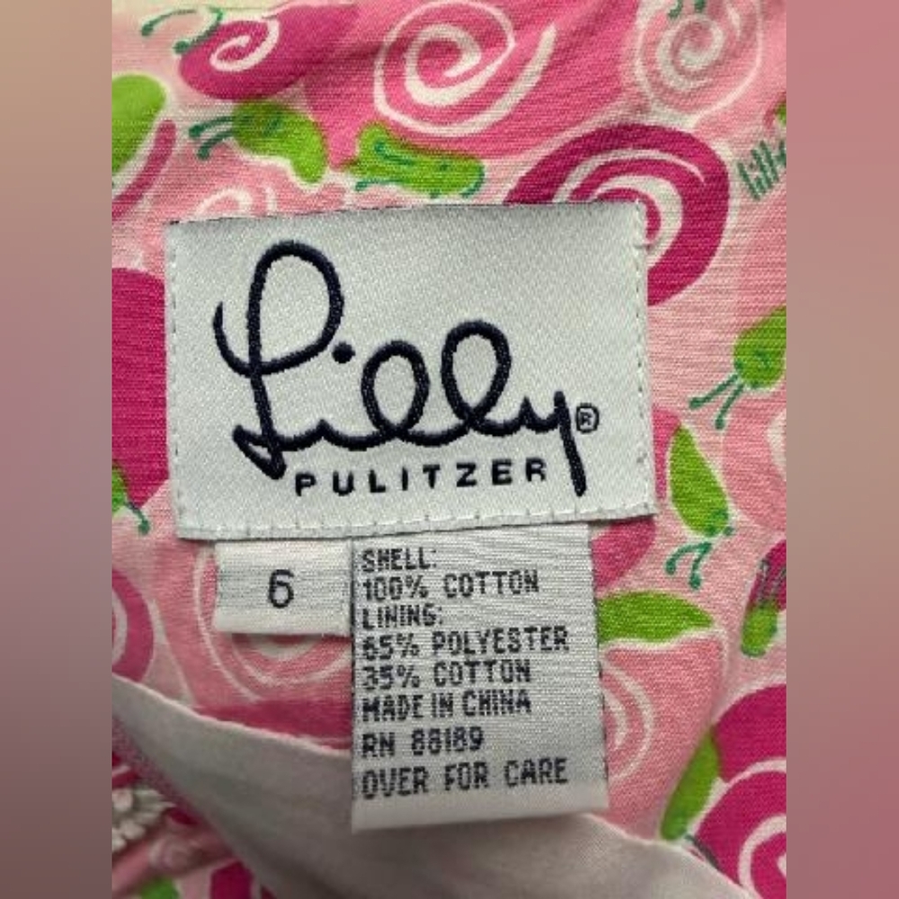 🐌 Lilly Pulitzer Vintage Smiling Pink & Green Snails Midi Dress